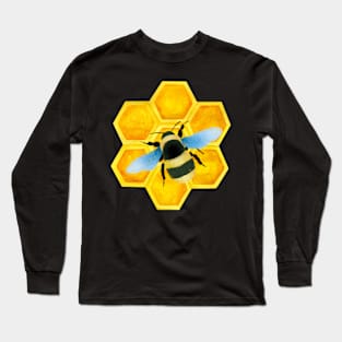 Cute Bumble Bee on Honeycomb Long Sleeve T-Shirt